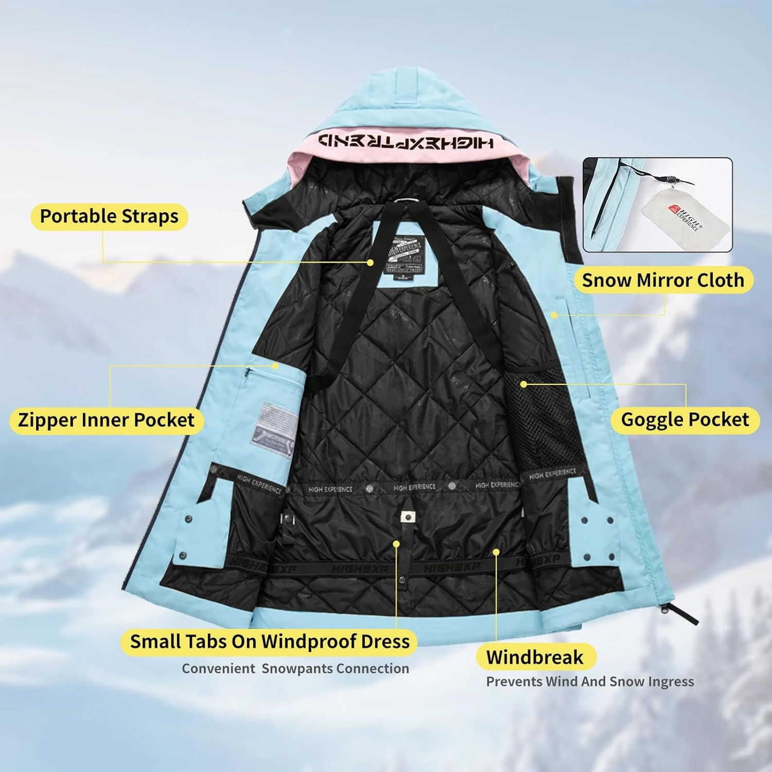 Ski Jacket Snowboard Coat Snow Winter Waterproof Insulated Windproof Baggy Warm Hooded Jacket for Men Women