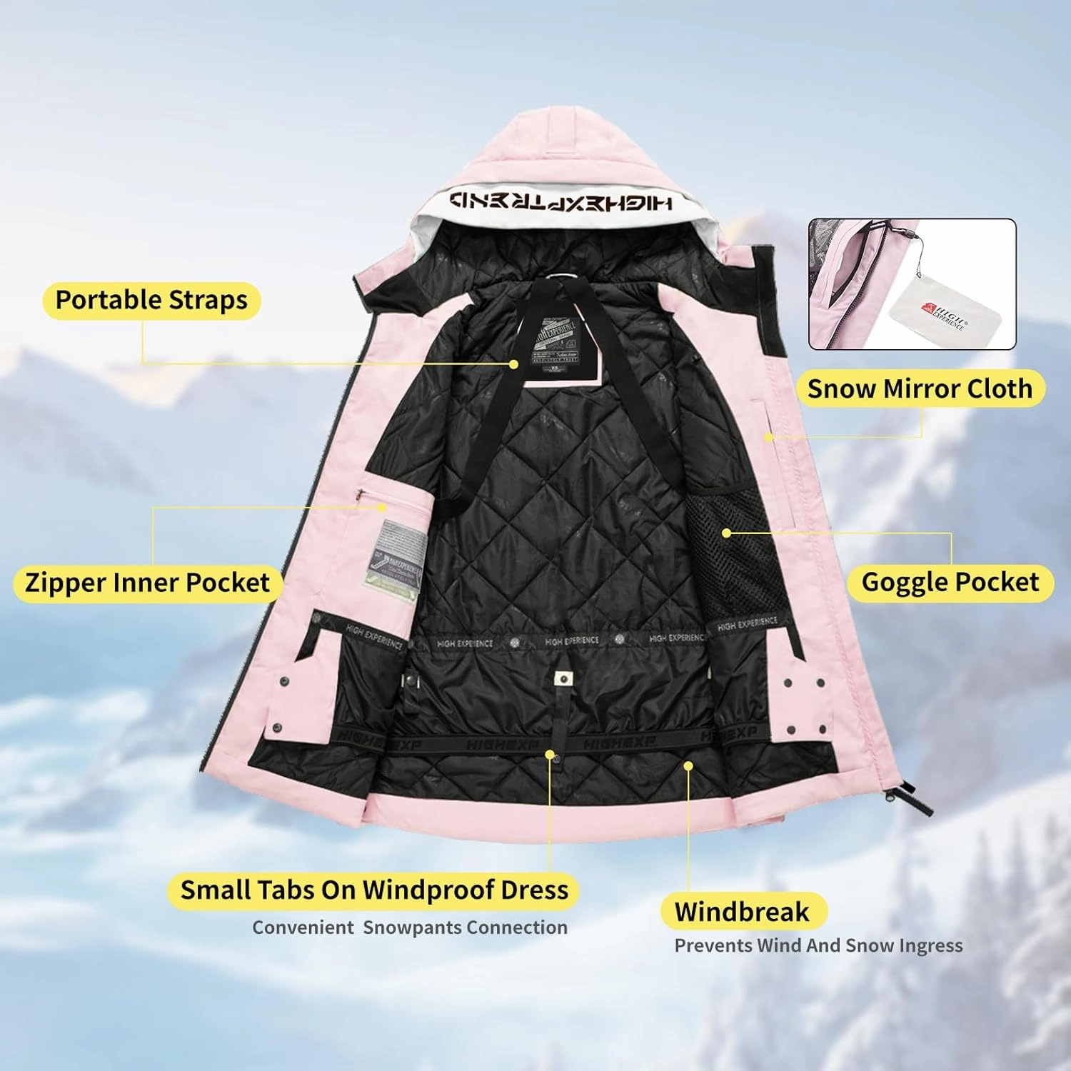Ski Jacket Snowboard Coat Snow Winter Waterproof Insulated Windproof Baggy Warm Hooded Jacket for Men Women