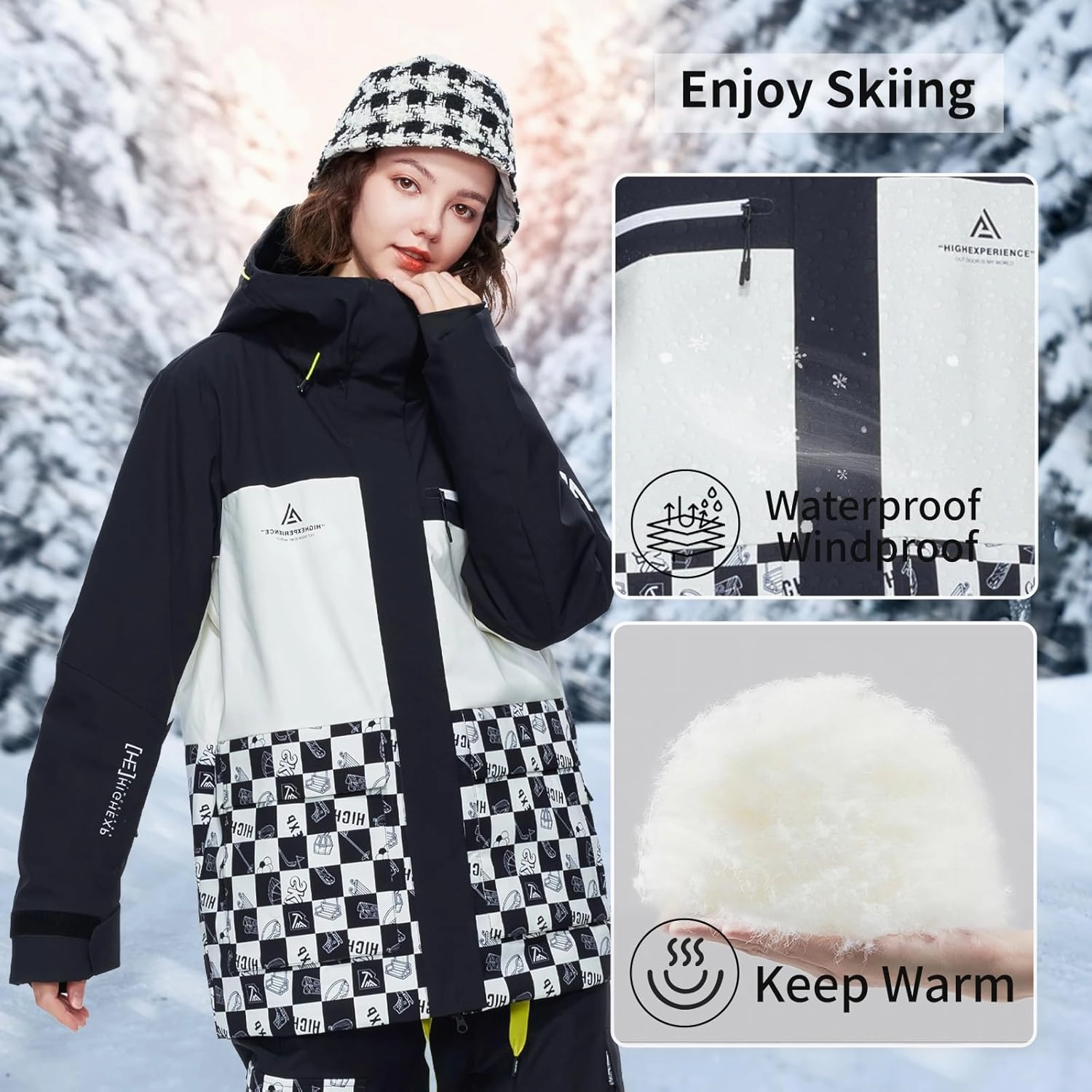 Ski Jacket Snowboard Coat Snow Winter Waterproof Insulated Windproof Baggy Warm Hooded Jacket for Men Women