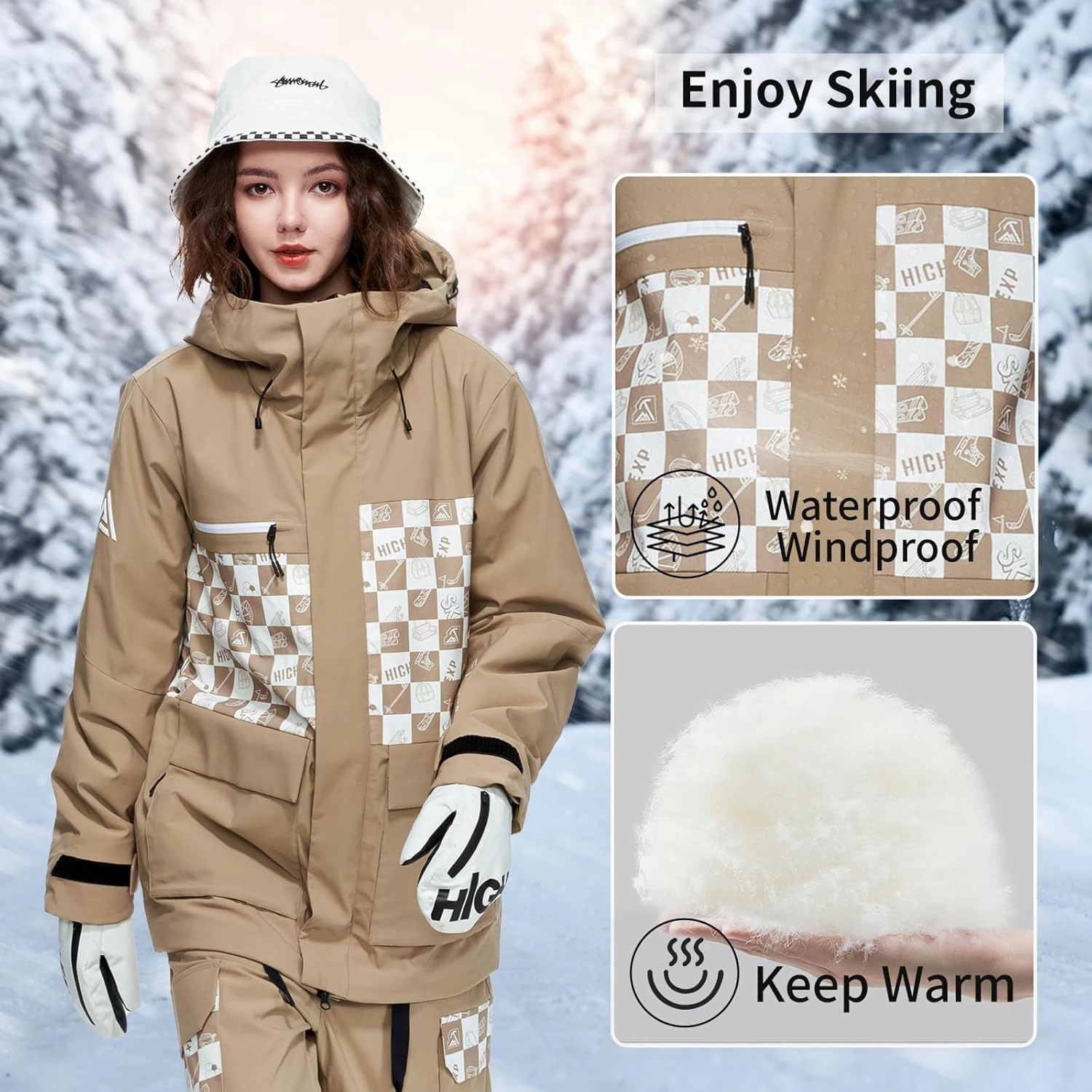 Ski Jacket Snowboard Coat Snow Winter Waterproof Insulated Windproof Baggy Warm Hooded Jacket for Men Women