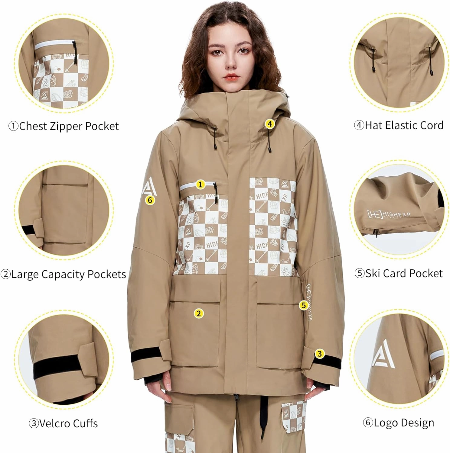 Ski Jacket Snowboard Coat Snow Winter Waterproof Insulated Windproof Baggy Warm Hooded Jacket for Men Women