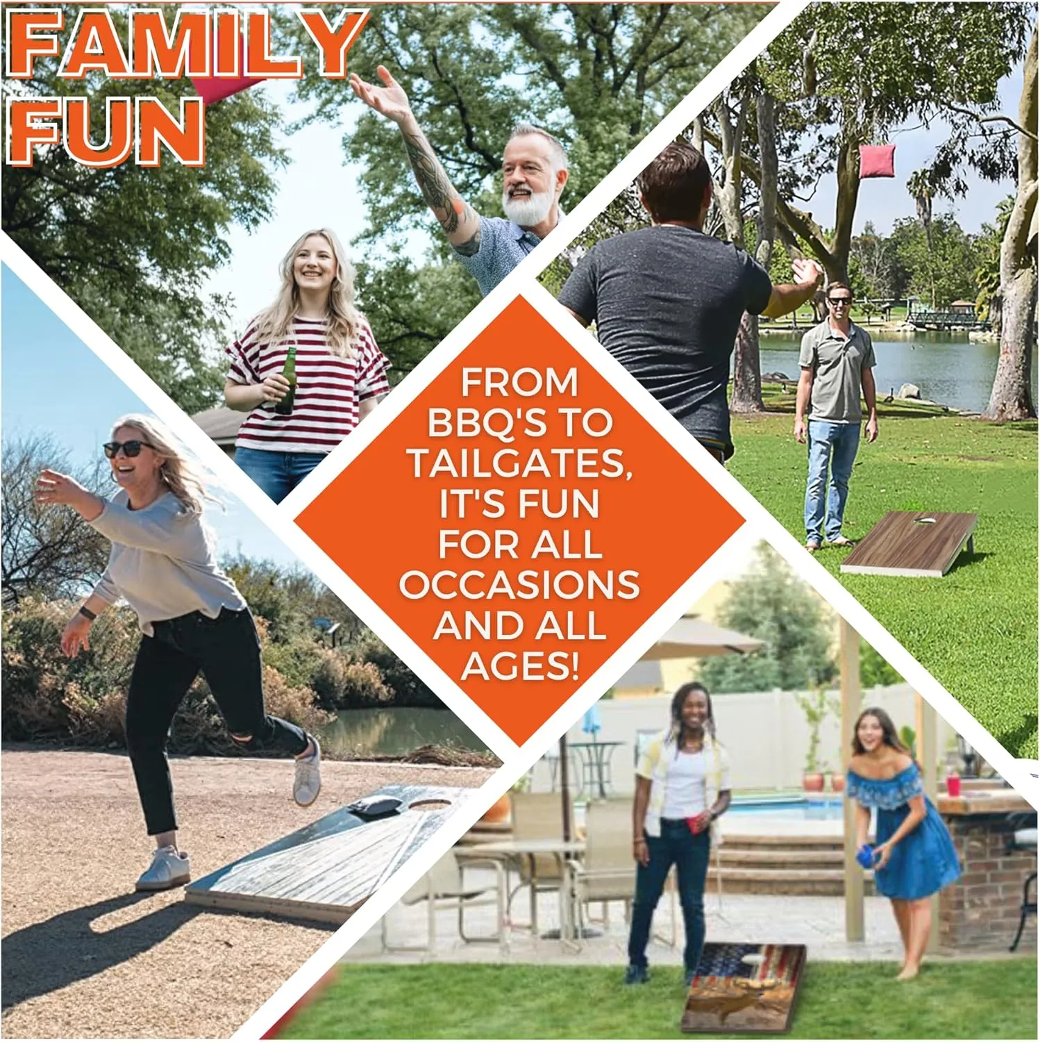 Skip's Garage Moisture-Resistant All-Weather Cornhole Boards | Elakai Mahogany Solid Wood Outdoor Corn Hole Game | Lightweight and Portable | 40  Design Options