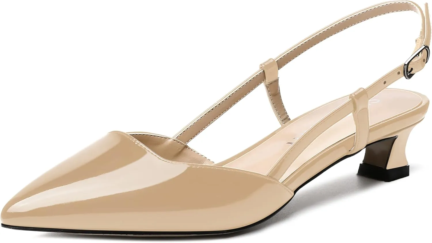 SKYSTERRY Women's Patent Slingback Cute Cut Out Pointed Toe Office Spool Low Kitten Heel Pumps Office Work Shoes 1.5 Inch