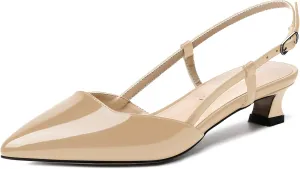 SKYSTERRY Women's Patent Slingback Cute Cut Out Pointed Toe Office Spool Low Kitten Heel Pumps Office Work Shoes 1.5 Inch