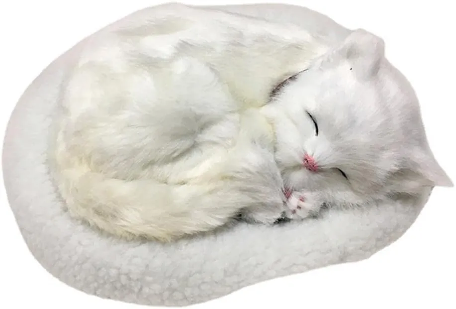 Sleeping Toy Cat, Breathing Cuddly Cats Stuffed Animal Doll with Soft Mat Bed and Simulated Sound, Stuffed Plush Toys,Purring Cat Toys for Kids Home Ornament (C)