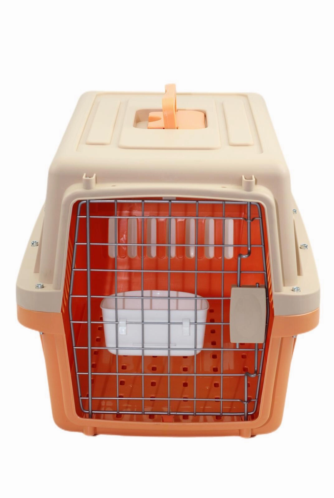 Small Dog Cat Crate Pet Airline Carrier Cage With Bowl and Tray-Orange