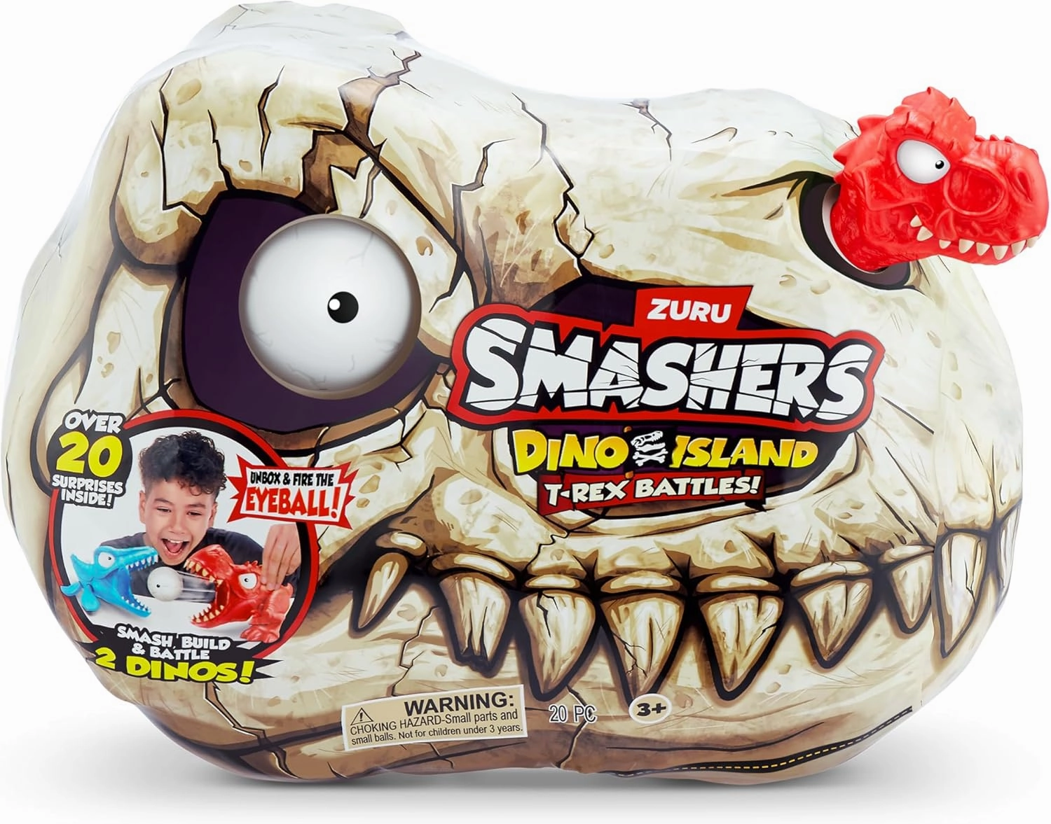 Smashers Dino Island Mini T-Rex Battles Playset (Red Dino) by ZURU Boys Dinosaur Battling Toys Shoots Fires Collectible Surprise Unboxing Skull