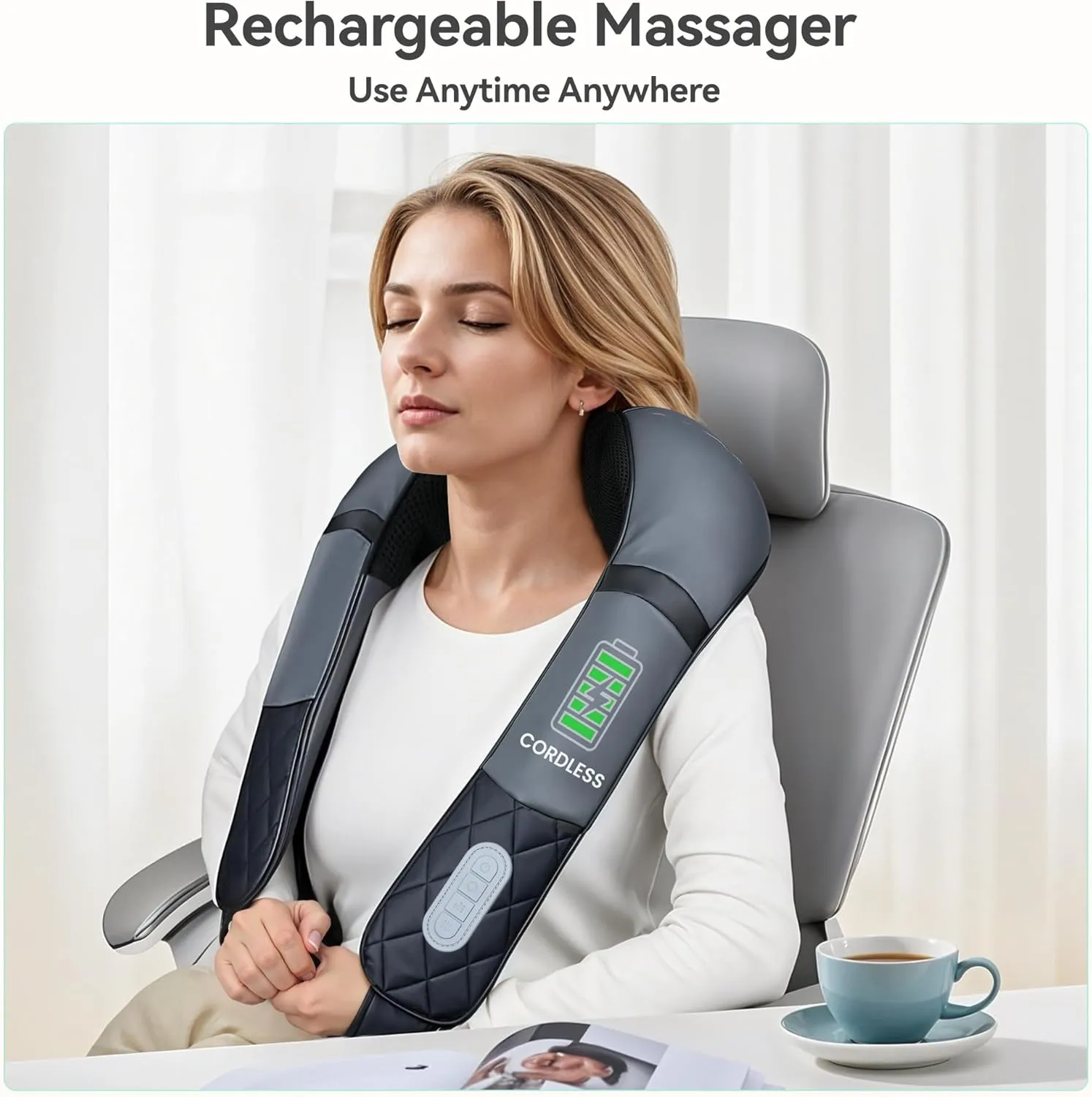 Snailax Rechargeable Neck Massager with Heat, Shiatsu Back and Neck Massager, Cordless Portable Deep Kneading Shoulder Massage Pillow, Gifts for Dad Mom