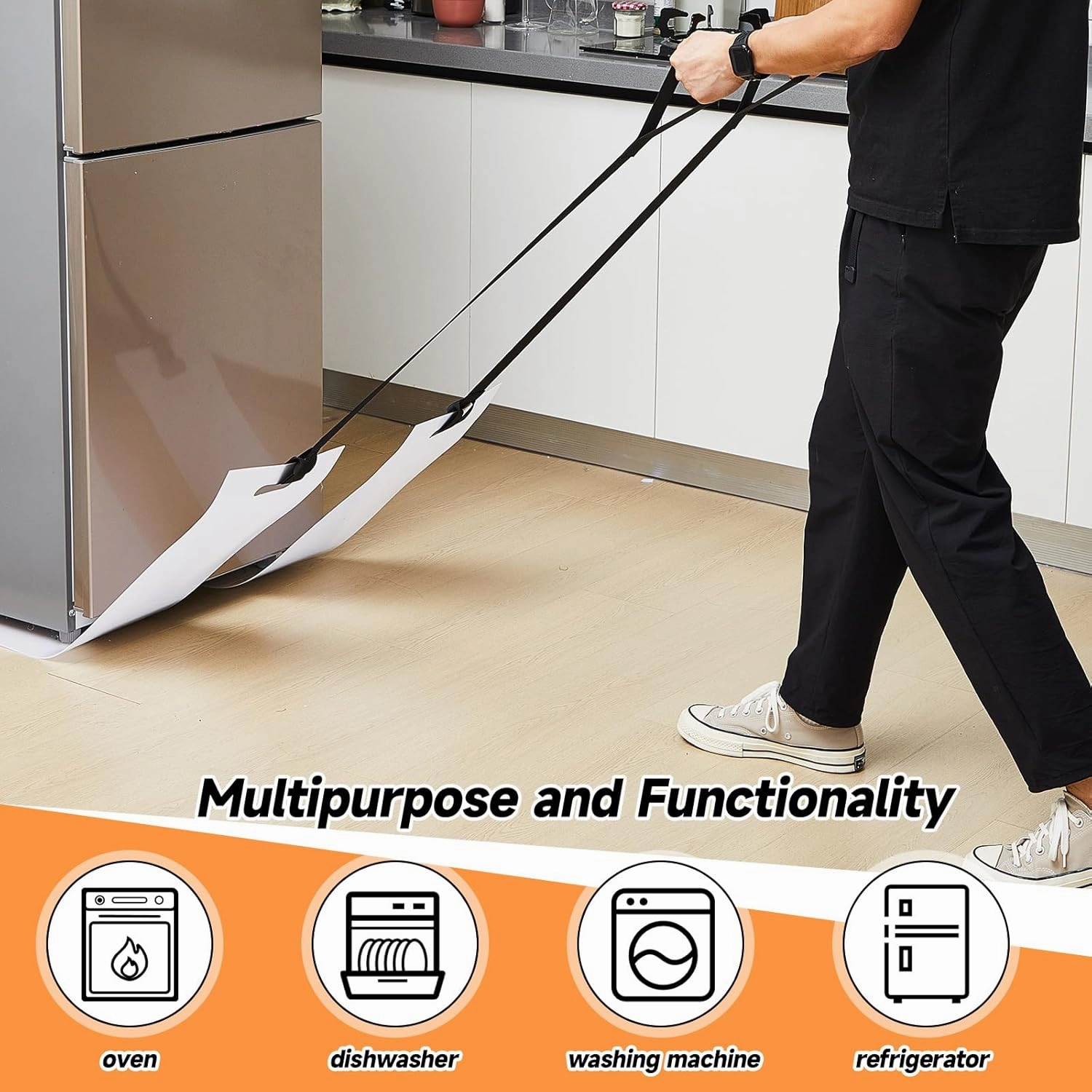 Soaoo 4 Set Appliance Slider with Pull Strap Appliance Mover with Handle Plastic Moving Furniture Gliders Heavy Duty Sliding Sheet for Tile Floors and Hardwood Floors, Glides Easily (8 x 60 Inch)