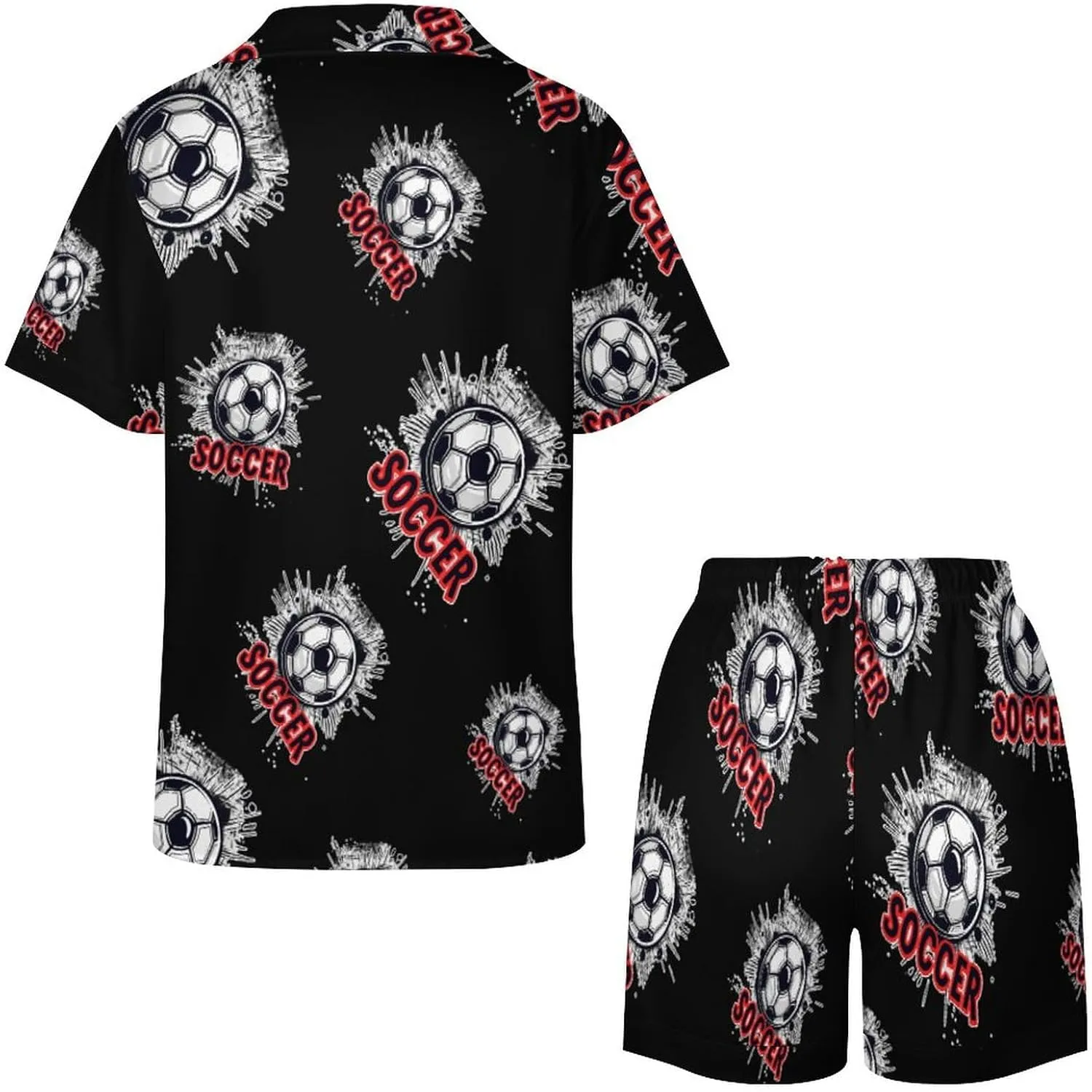 Soccer Ball Women's Satin Pajama Set Short Sleeve Button Down Sleepwear Loungewear Pj Set