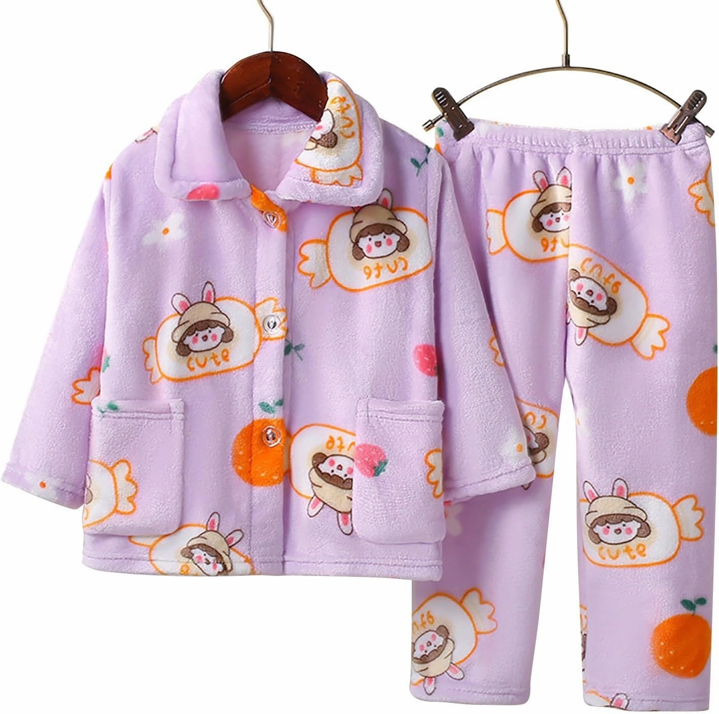 Soft Bathrobe 𝐊i𝐝s Flannel Pajamas Outfits Car Print Lapel Button Shirt Coat Pant 2pcs Loungewear Set