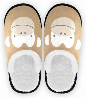 Soft Warm Cartoon Cotton Slippers for Men Women, Comfy Fuzzy Fleece Cute Monkey Face Lined House Shoes for Indoor & Outdoor Mens Womens Slip-ons