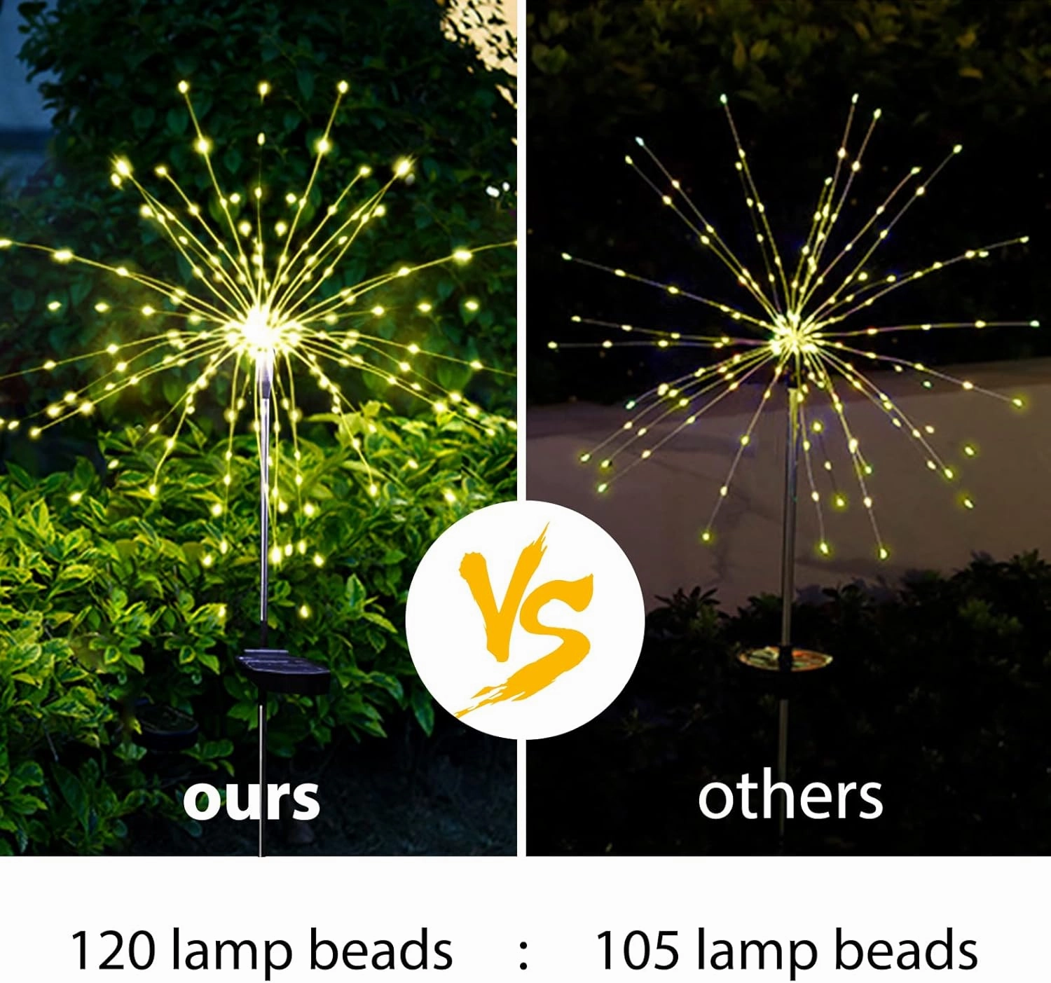 Solar Garden Firework Lights Outdoor Waterproof 2 Pack Solar Powered Art Stake Twinkle Lighting for Outside Decor, 120 LED Sparklers String Lights for Yard Party Decorations (Warm White)