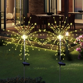Solar Garden Firework Lights Outdoor Waterproof 2 Pack Solar Powered Art Stake Twinkle Lighting for Outside Decor, 120 LED Sparklers String Lights for Yard Party Decorations (Warm White)