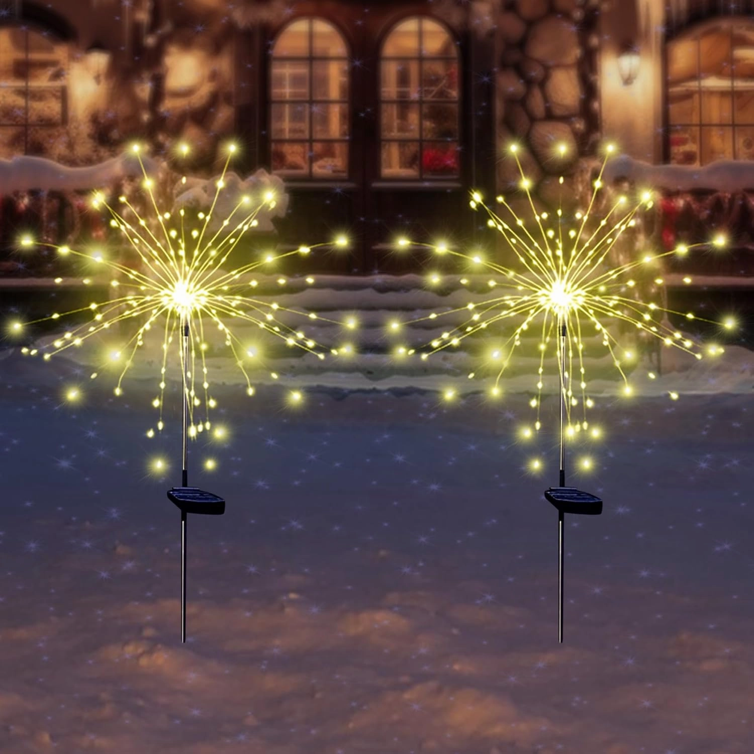 Solar Garden Firework Lights Outdoor Waterproof 2 Pack Solar Powered Art Stake Twinkle Lighting for Outside Decor, 120 LED Sparklers String Lights for Yard Party Decorations (Warm White)