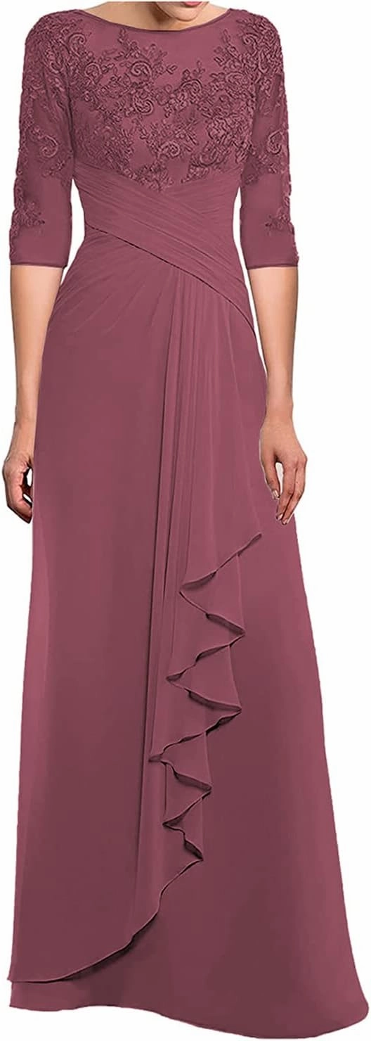SOLODISH Women's Lace Chiffon Mother of The Bride Dresses for Wedding Long Formal Evening Party Gown