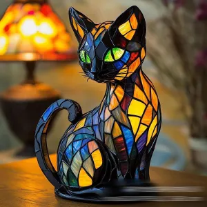 Solymall GlowKitty, Cat Lamp Stained Glass, Cat Lamp, Sherum Glowkitty, Stained Resin Night Light, Animal Lamps, 3D Cute Pet Led Table Lamps Gifts for Pet Lovers (Cat-A)