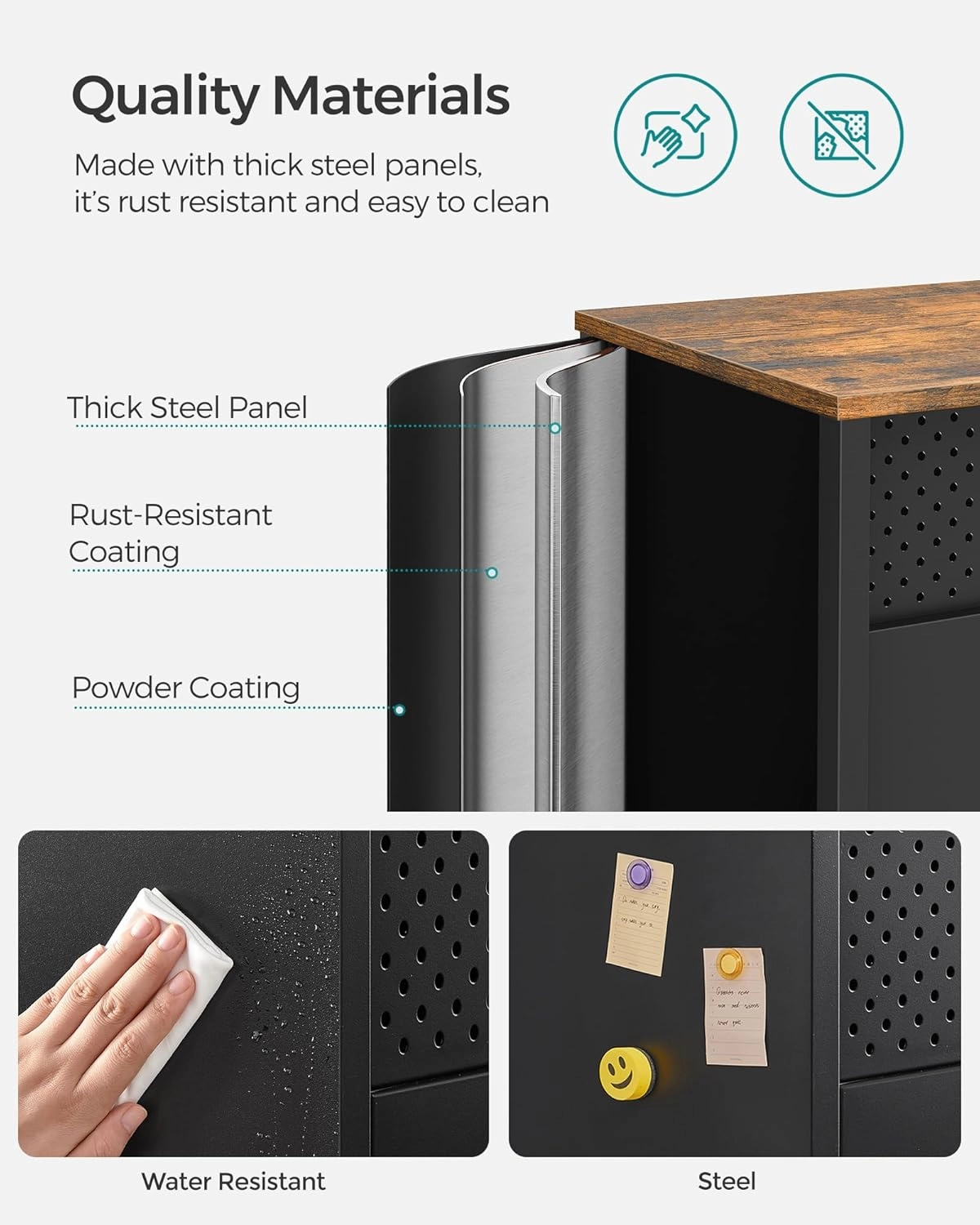 SONGMICS Storage Cabinet, Floor Standing Cabinet with Door, 15.7 x 31.5 x 29.9 Inches, Adjustable Shelf, Space-Saving Sideboard, Industrial Style, Rustic Brown and Black ULSC102B01