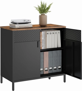 SONGMICS Storage Cabinet, Floor Standing Cabinet with Door, 15.7 x 31.5 x 29.9 Inches, Adjustable Shelf, Space-Saving Sideboard, Industrial Style, Rustic Brown and Black ULSC102B01