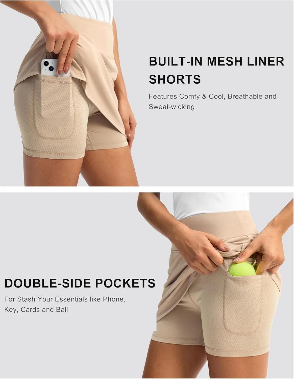 Soothfeel Golf Skorts Skirts for Women 7 Pockets High Waist Tennis Skirt with Shorts Underneath Athletic Workout Casual
