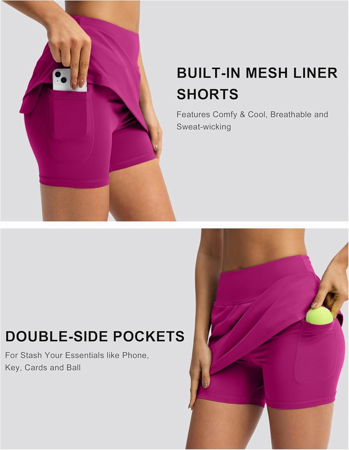 Soothfeel Golf Skorts Skirts for Women 7 Pockets High Waist Tennis Skirt with Shorts Underneath Athletic Workout Casual