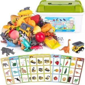 Sorting Toy for Toddlers, Preschool Learning Activities, Animals Dinosaurs Fishes Farm Vehicles Fruits Vegetables Foods Playset, Fine Motor Montessori Games Gifts for Kids 3 