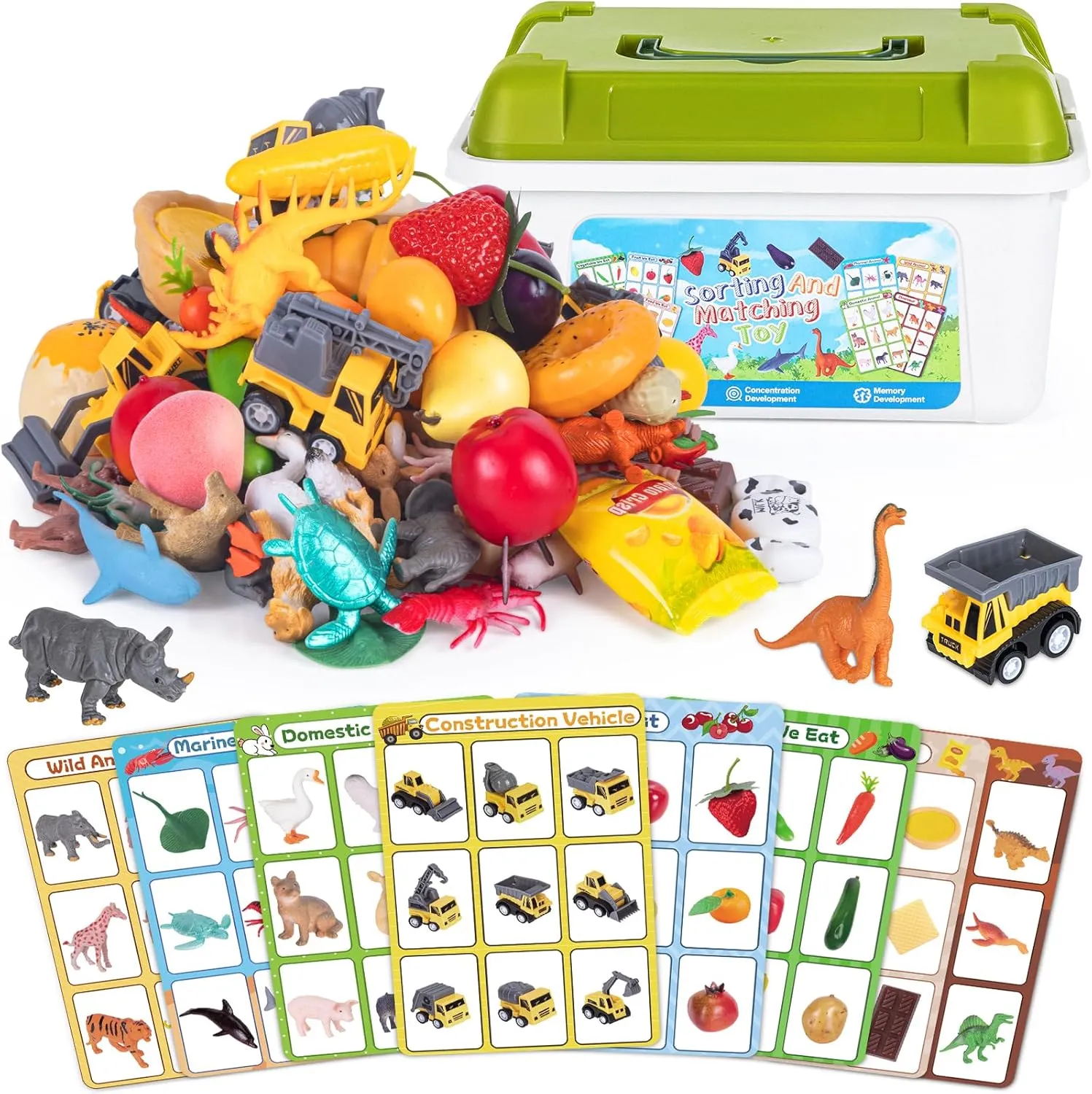 Sorting Toy for Toddlers, Preschool Learning Activities, Animals Dinosaurs Fishes Farm Vehicles Fruits Vegetables Foods Playset, Fine Motor Montessori Games Gifts for Kids 3 