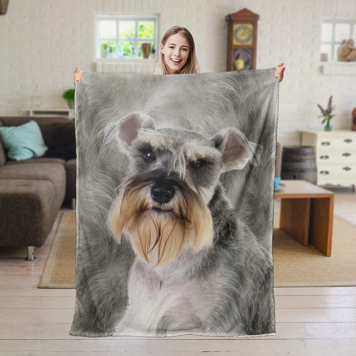 SOULZZZ Grey Schnauzer Flannel Blanket Super Soft Warm Dog Throw Blanket Cozy Warm Puppy Dog Throw Blanket for Couch Chair Bed Sofa Office Cute Schnauzer Dog Gifts Throw 50 x 60 Inches