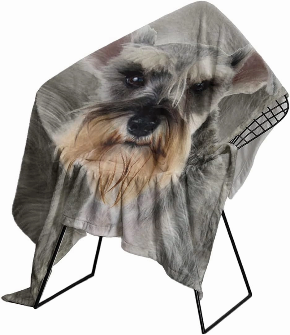 SOULZZZ Grey Schnauzer Flannel Blanket Super Soft Warm Dog Throw Blanket Cozy Warm Puppy Dog Throw Blanket for Couch Chair Bed Sofa Office Cute Schnauzer Dog Gifts Throw 50 x 60 Inches