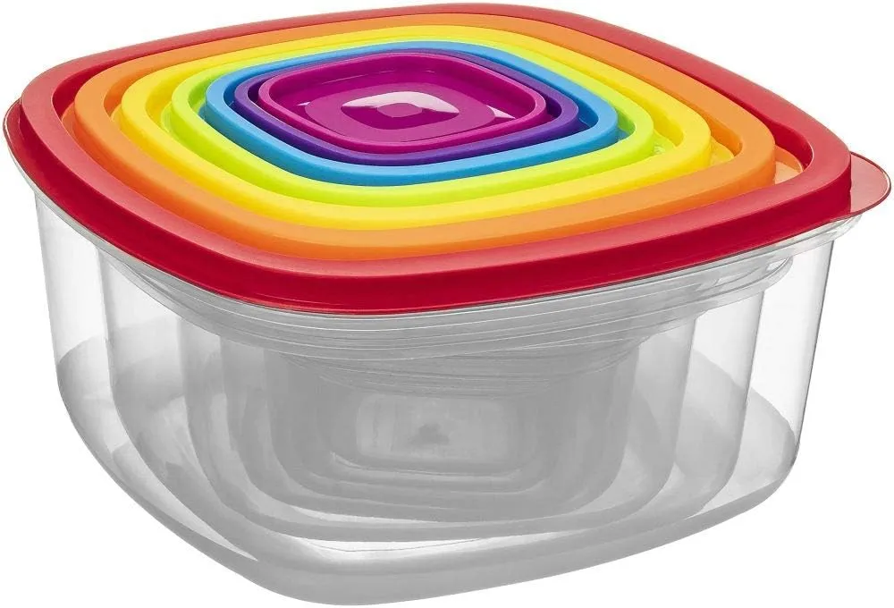Southern Homewares Rectangle Food Storage Containers Set of 7 – Colorful Containers with Snap-On Lids for Kitchen Organization