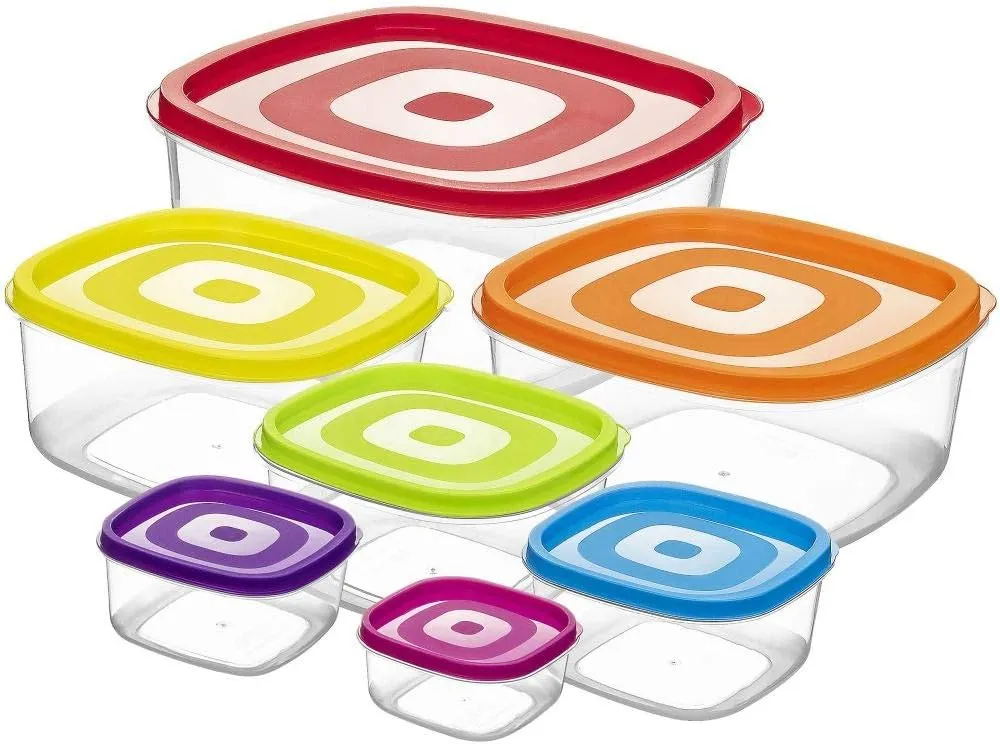 Southern Homewares Rectangle Food Storage Containers Set of 7 – Colorful Containers with Snap-On Lids for Kitchen Organization