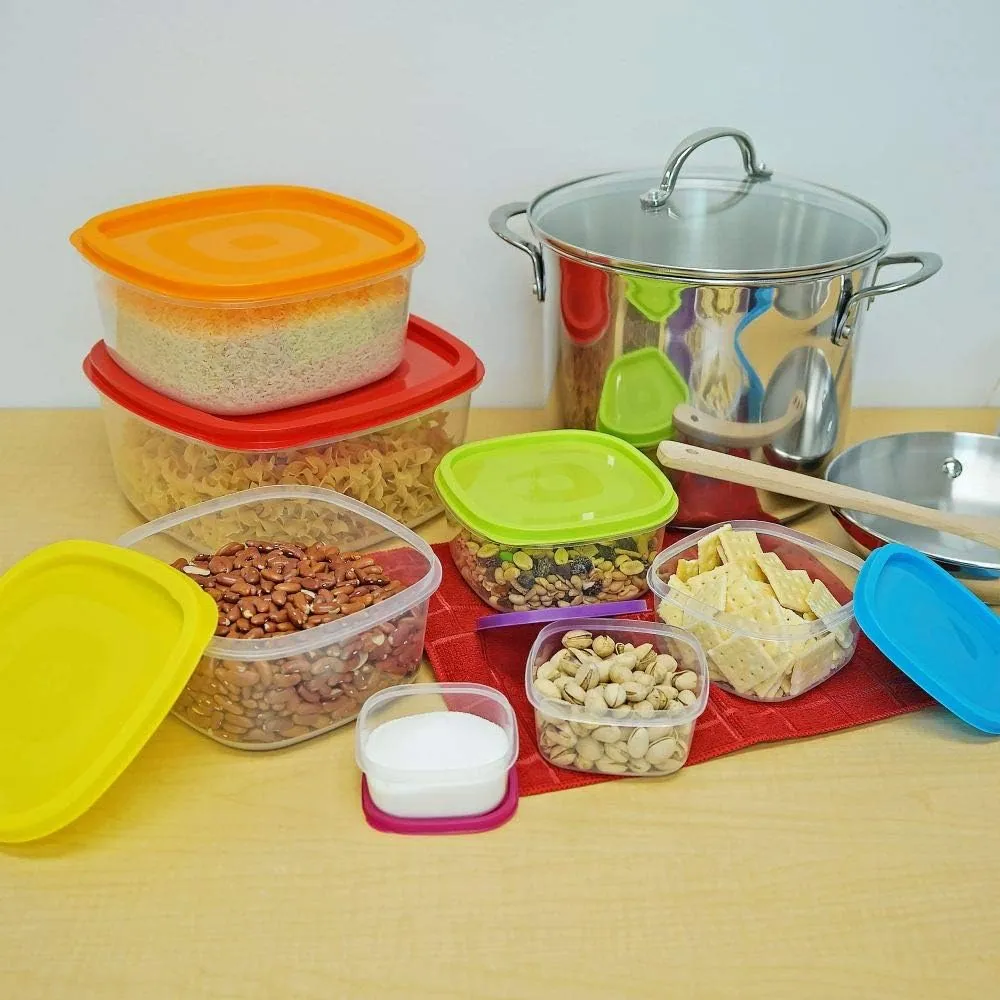 Southern Homewares Rectangle Food Storage Containers Set of 7 – Colorful Containers with Snap-On Lids for Kitchen Organization