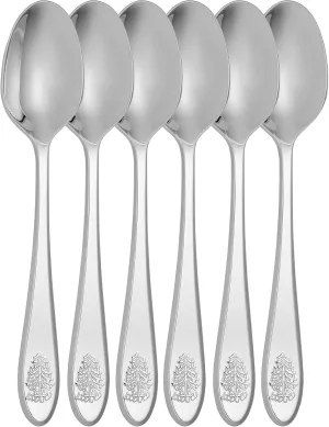 Spode Christmas Tree Cocktail Spoons - Festive Flatware Set for 6 - Christmas Dessert Spoons in 18/10 Stainless Steel, Holiday Kitchen Utensils for Custards, Puddings, Cakes - Dishwasher Safe
