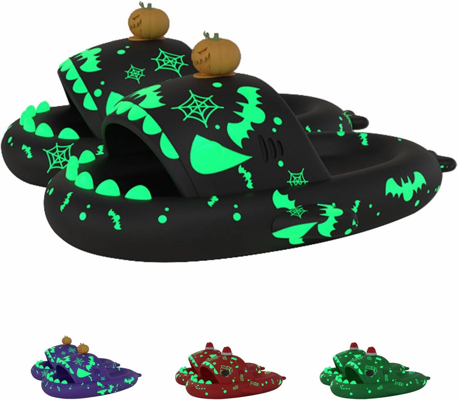 Spooky Shark Slides Glow in The Dark Halloween Shark Slides Christmas Shark Slides Halloween Shark Shoes Santa Shark Slides Slippers for Women Men