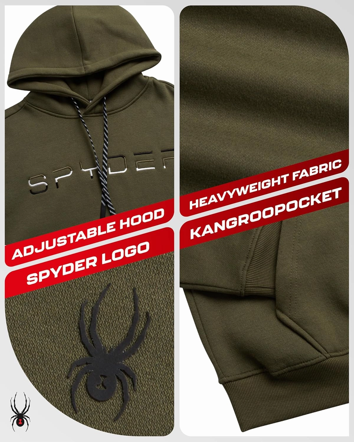 Spyder Men's Active Hoodie Sweatshirt - Athletic Performance Fleece Workout Long Sleeve Pullover Hoodie for Men (Size: S-XXL)