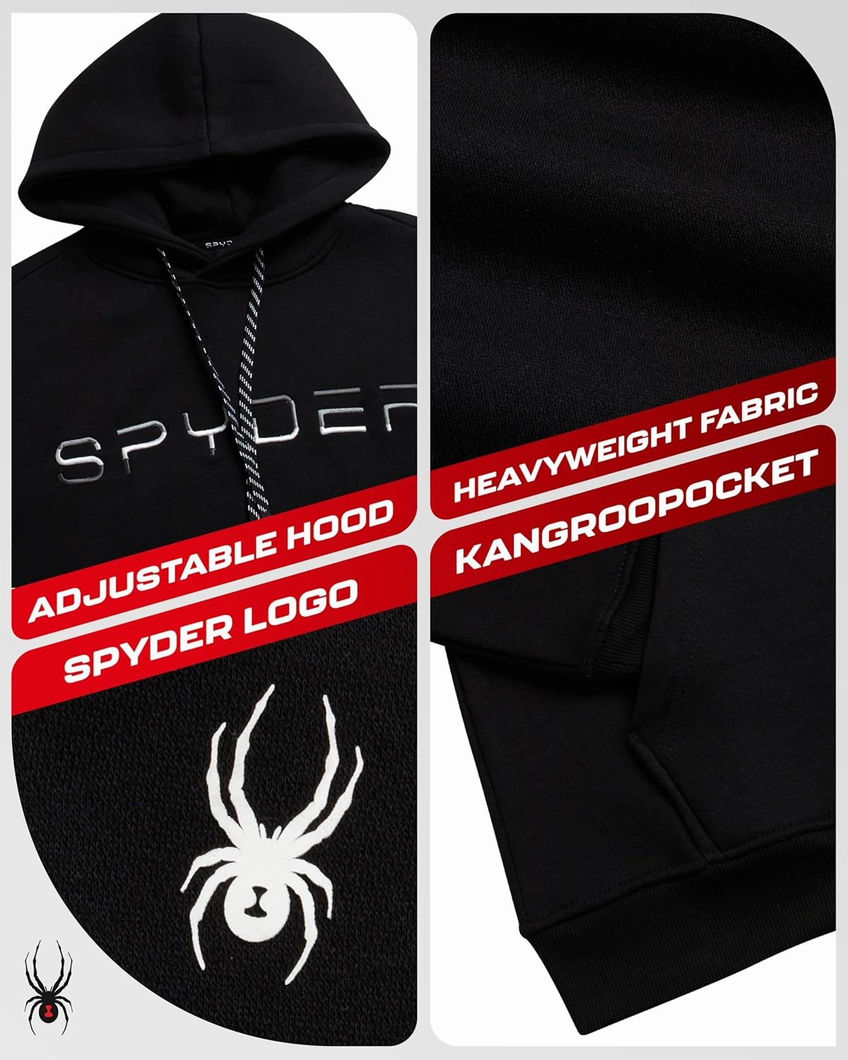 Spyder Men's Active Hoodie Sweatshirt - Athletic Performance Fleece Workout Long Sleeve Pullover Hoodie for Men (Size: S-XXL)