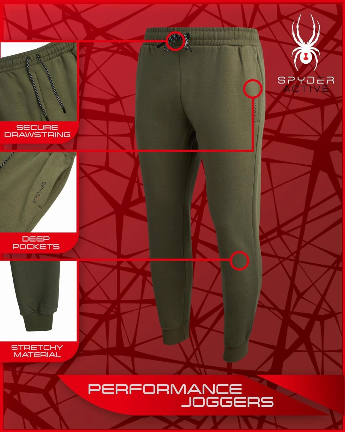 Spyder Men's Active Jogger Sweatpants - 2 Pack Athletic Fleece Workout Gym Joggers with Pockets and Drawcord (Sizes: S-XXL)