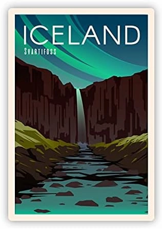 Squiddy Iceland Vintage Travel Poster Style - Vinyl Sticker Decal for Phone, Laptop, Water Bottle (3" high)