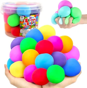 Squishy Stress Balls for Kids Adults: 18 Pack Stretchy Fidget Ball for Anxiety Stress Relief, Hand Therapy Sensory Squishy Ball, Party Favors Classroom Prizes, Fidgets for Classroom Prize Box Toys