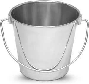 Stainless Steel 13 Qt Round Dog Pail with Handle - Food & Water Bucket Large Dogs, Horse, Kennels, Cages and Critter Crates - Multi Purpose Pets Pails (13 Quarts)