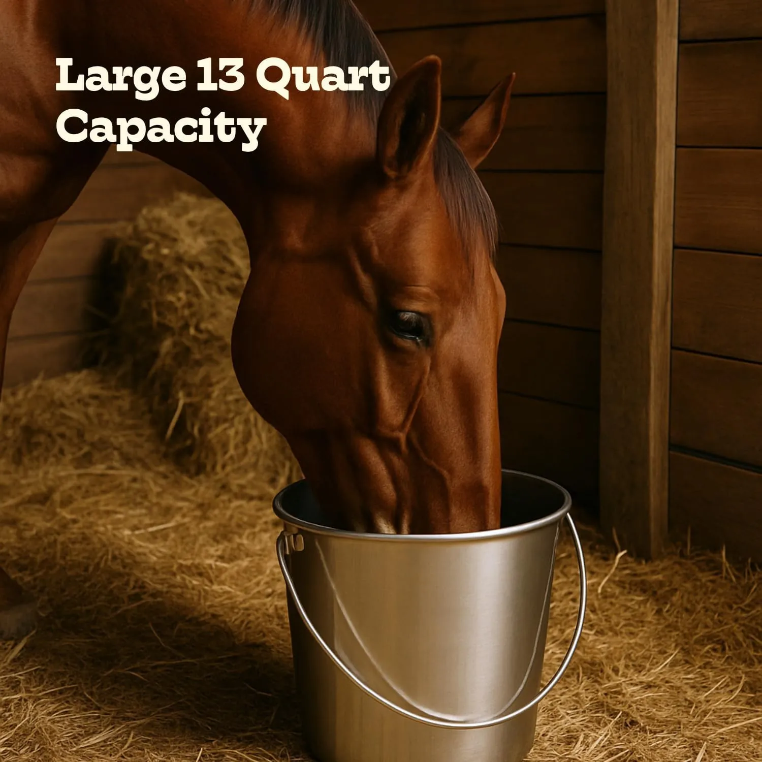 Stainless Steel 13 Qt Round Dog Pail with Handle - Food & Water Bucket Large Dogs, Horse, Kennels, Cages and Critter Crates - Multi Purpose Pets Pails (13 Quarts)