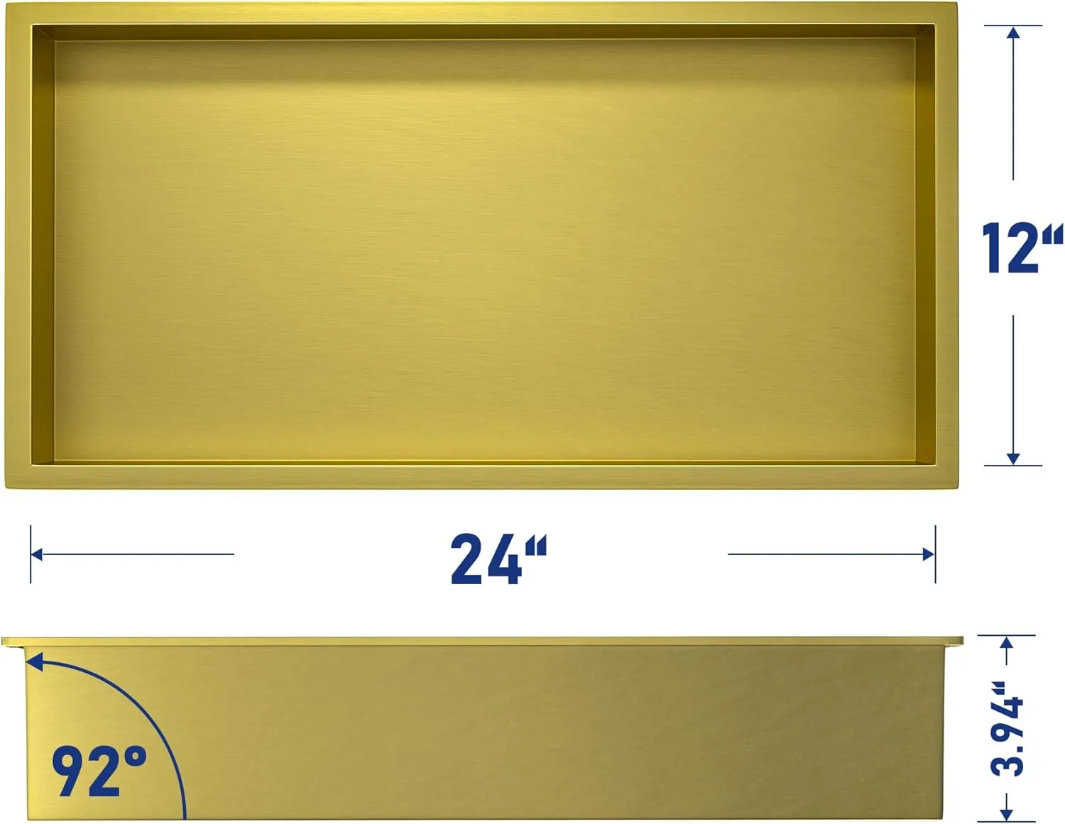 Stainless Steel Shower Niche 24" X 12" Gold No Tile Needed Horizontal Niche Shower Recessed Wall Niches for Bathroom Storage Over Mount Installation