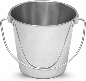 Stainless Steel 9 Qt Round Dog Pail with Handle - Food & Water Bucket Dogs, Horse, Kennels, Cages and Critter Crates - Multi Purpose Pets Pails (9 Quarts)