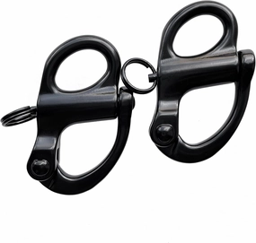 Stainless-Steel Quick Release Shackle - 2.75"(70mm) Fixed Bail Quick Release Snap Shackle Lanyard for Boats, Helicopters, Climbing, Swings, Chains, SCBA Mask, Black, 2Pack.