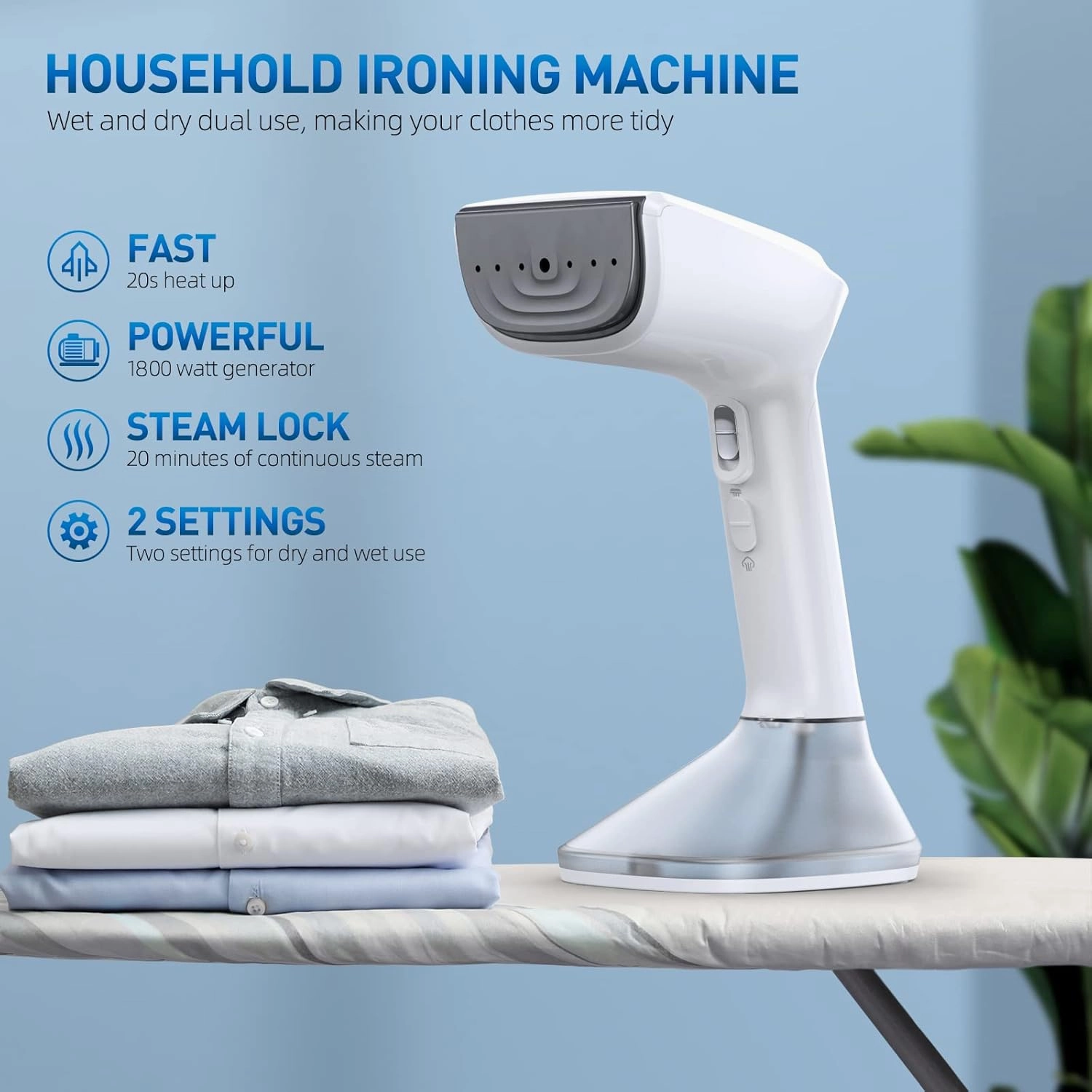 Steamer for Clothes - 1800W Powerful Steam, 2 Modes for Wet and Dry Ironing, 20-Second Fast Heat-up,Detachable Water Tank with Heat-Resistant Gloves -Removing Wrinkles.Only for 120V Countries.White