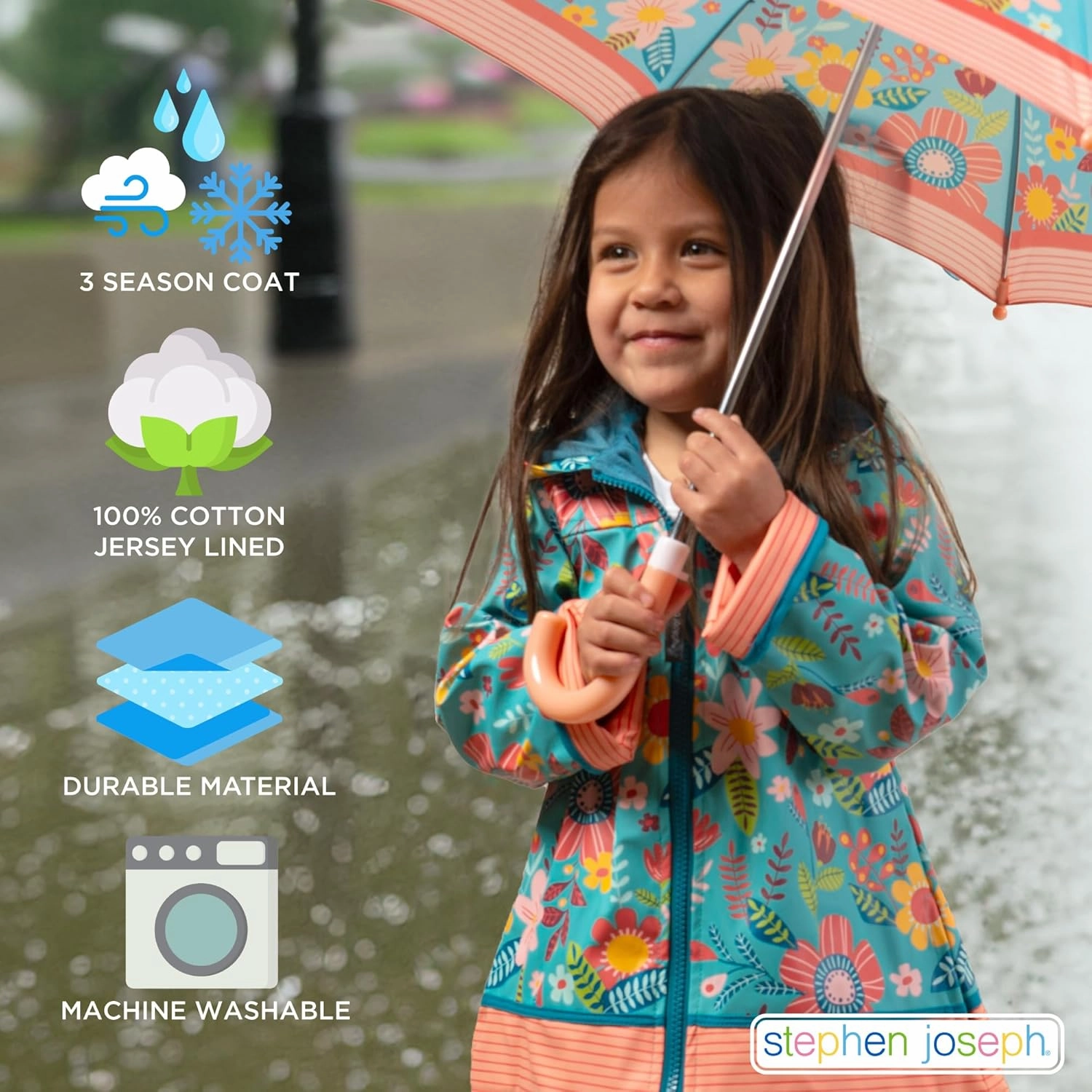 Stephen Joseph Kids Raincoat, Pink Dino, 4T (SJ8601)