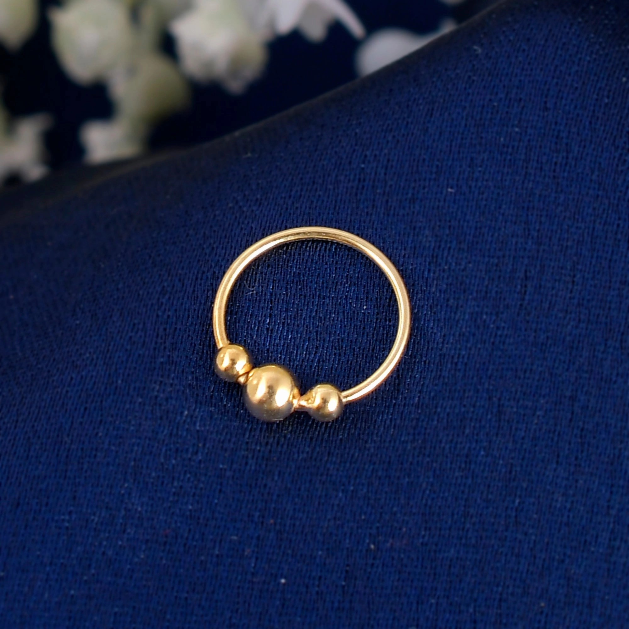 Sterling Silver 925 Gold Plated 3Ball Nose Ring - 10mm