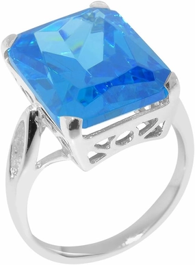 Sterling Silver Womens Large Solitaire Blue Cubic Zirconia CZ Basket Ring - Sizes 5 to 12 Available