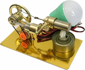 Stirling Engine Model Kit, Single-Cylinder Stirling Engine Motor Model, Mechanical Metal Stirling Motor Electricity Power Generator Engine Kit for Physics Science Experiment, Type 2