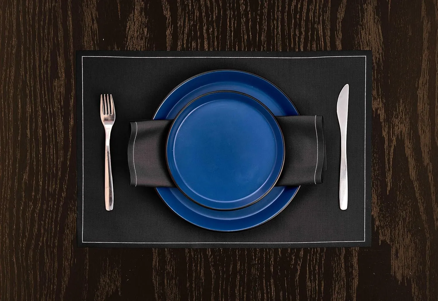 Stone Lain Albie Stoneware 16-Piece Modern Dinnerware Set, Kitchen Plates and Bowls Sets, Dish Set for 4, Blue and Black